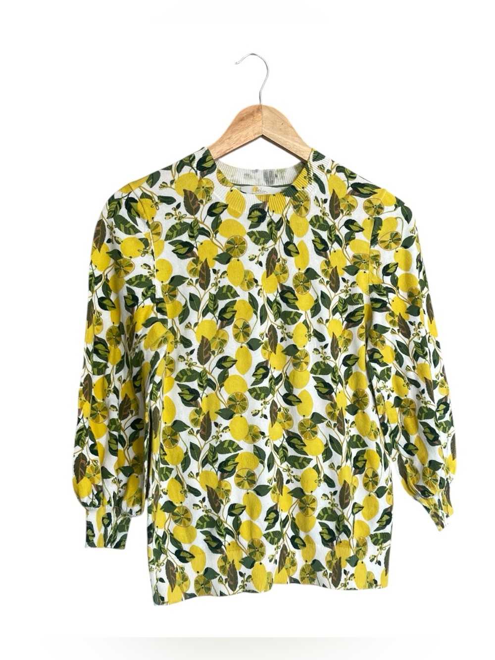 Boden Lemon-Print 3/4-Sleeve Sweater